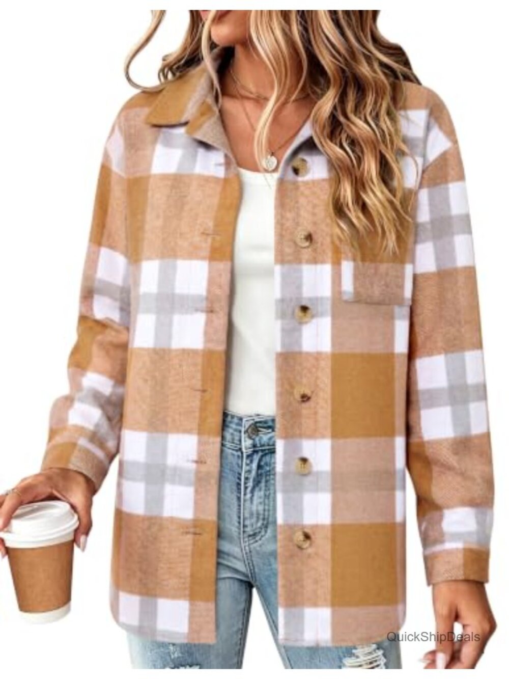 Women's Plaid Flannel Shacket Casual Button Down Long Sleeve Jacket